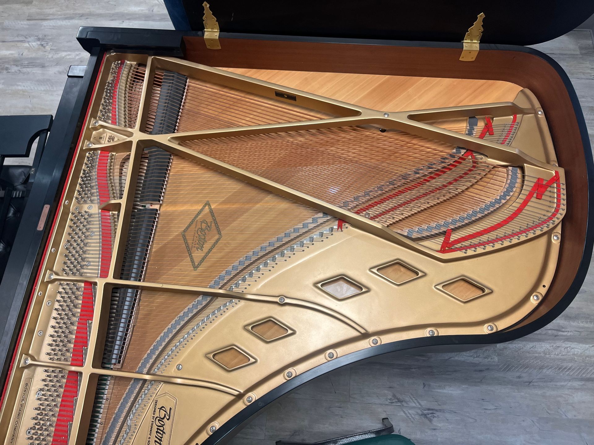 Frame with unique diamond patter Steinway use for Boston grands